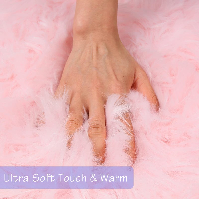 duduta Pink Faux Sheepskin Rugs 2x3 ft, Faux Fur Chair Seat Covers Fluffy Shag Throw Rugs Machine Washable - Image 4